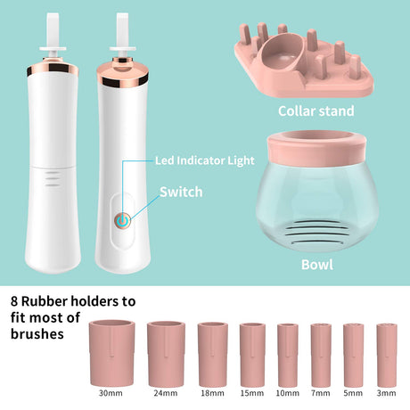 Upgraded Makeup Brush Cleaner and Dryer Machine, Electric Cosmetic Automatic Brush Spinner with 8 Size Rubber Collars, Wash and Dry in Seconds, Deep Cosmetic Brush Spinner for Brushes