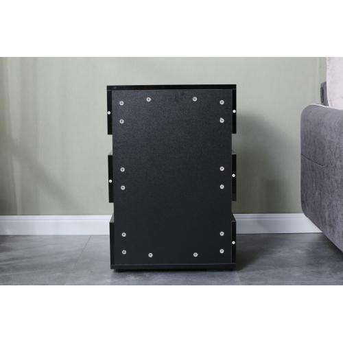 High Gloss LED Side Table, Modern Nightstands with 3 Drawer for Bedroom, Living Room, Black