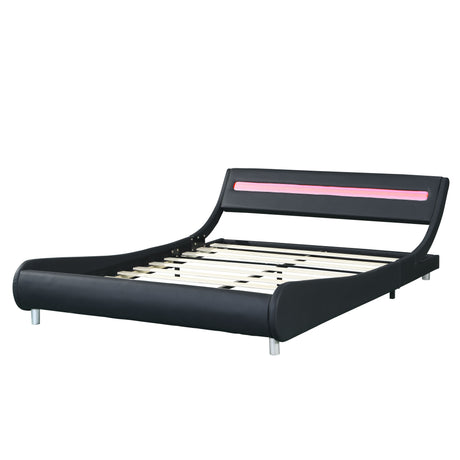 Faux Leather Upholstered  Bed Frame with led lighting Curve Design