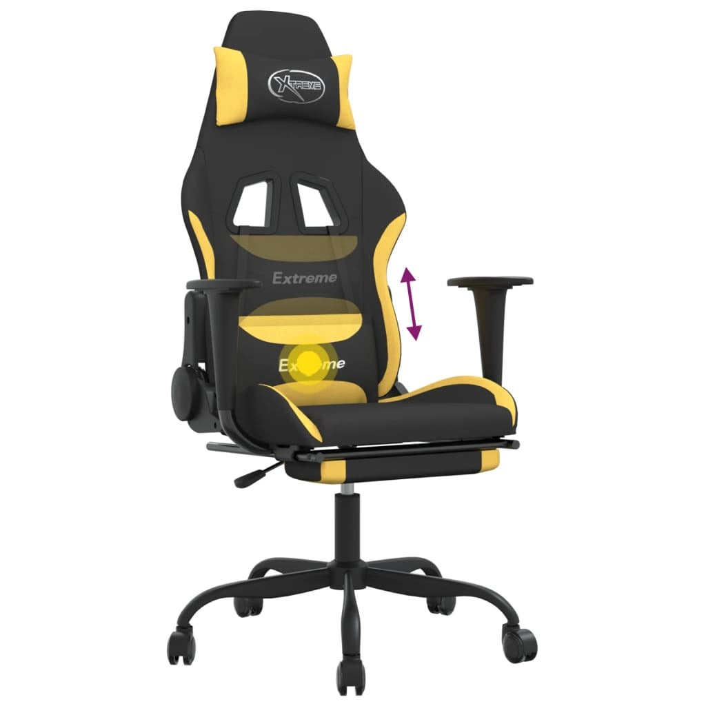 Massage Gaming Chair with Footrest Black and Yellow Fabric