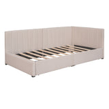 Upholstered Daybed with 2 Storage Drawers Twin Size Sofa Bed Frame No Box Spring Needed; Linen Fabric (Beige)