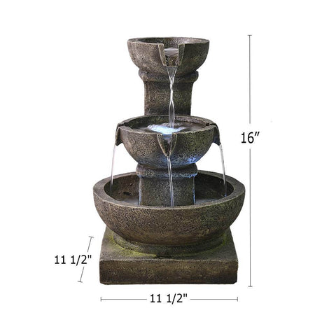 16inches Outdoor Water Fountain with LED Light - Modern Curved Indoor-Outdoor Waterfall Fountain