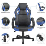 Gaming Office Chair with Fabric Adjustable Swivel; BLACK AND BLUE