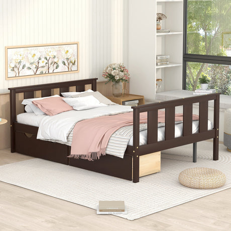 Full Size Platform Bed Wood Bed Frame with Storage Drawers; Espresso(Expect Arrival Date 3.7)