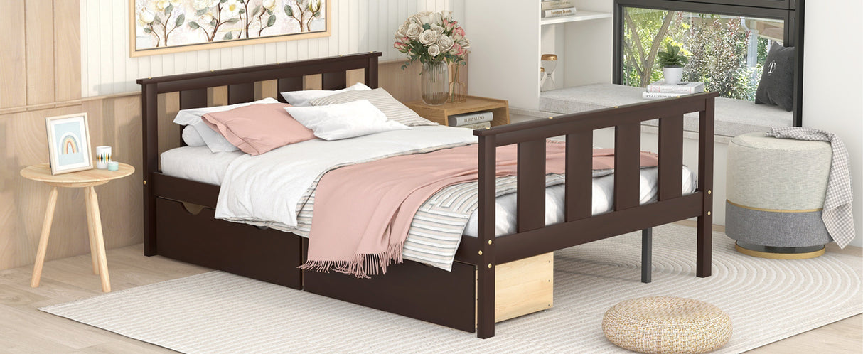 Full Size Platform Bed Wood Bed Frame with Storage Drawers; Espresso(Expect Arrival Date 3.7)