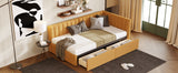 Upholstered Daybed with 2 Storage Drawers Twin Size Sofa Bed Frame No Box Spring Needed; Linen Fabric (Yellow)