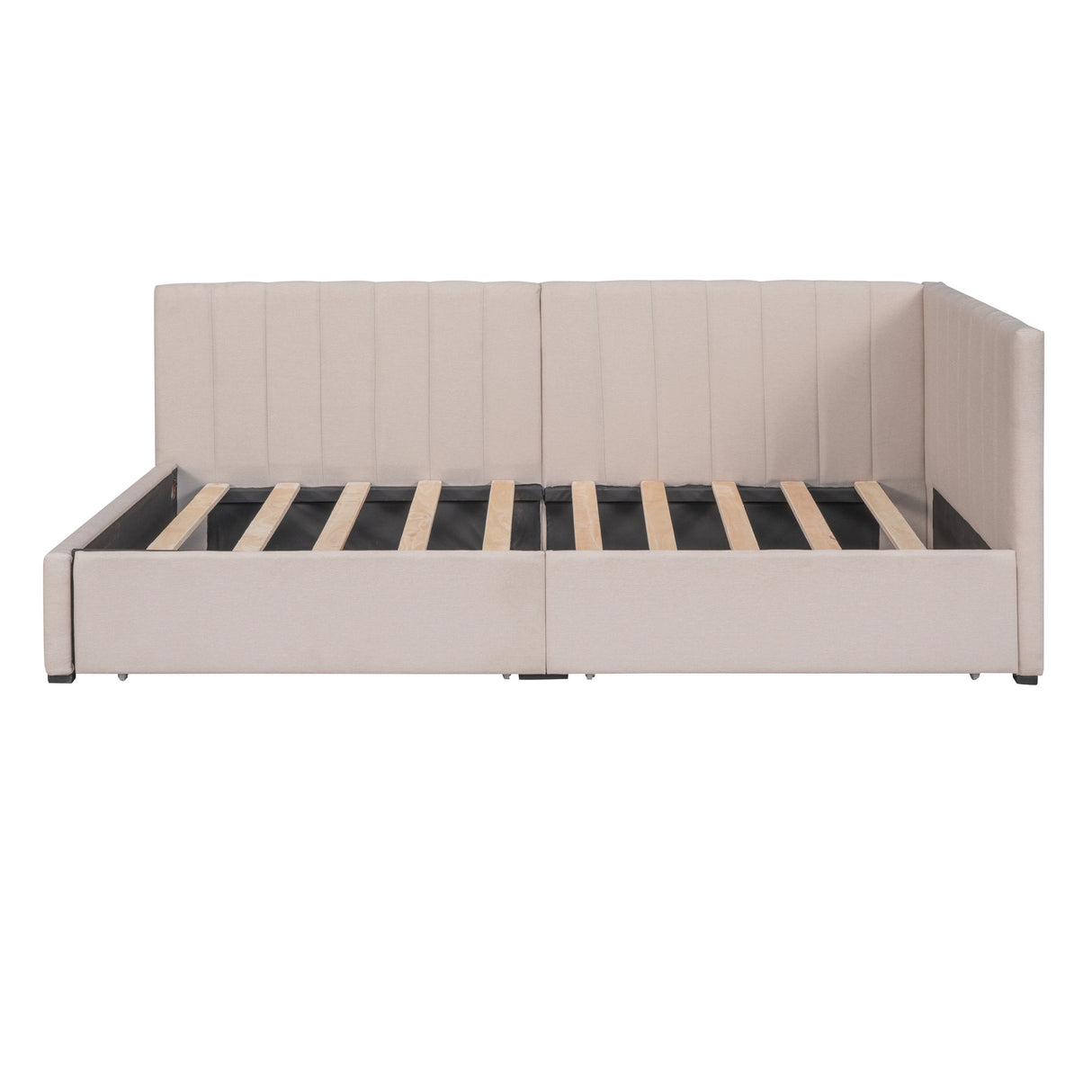 Upholstered Daybed with 2 Storage Drawers Twin Size Sofa Bed Frame No Box Spring Needed; Linen Fabric (Beige)