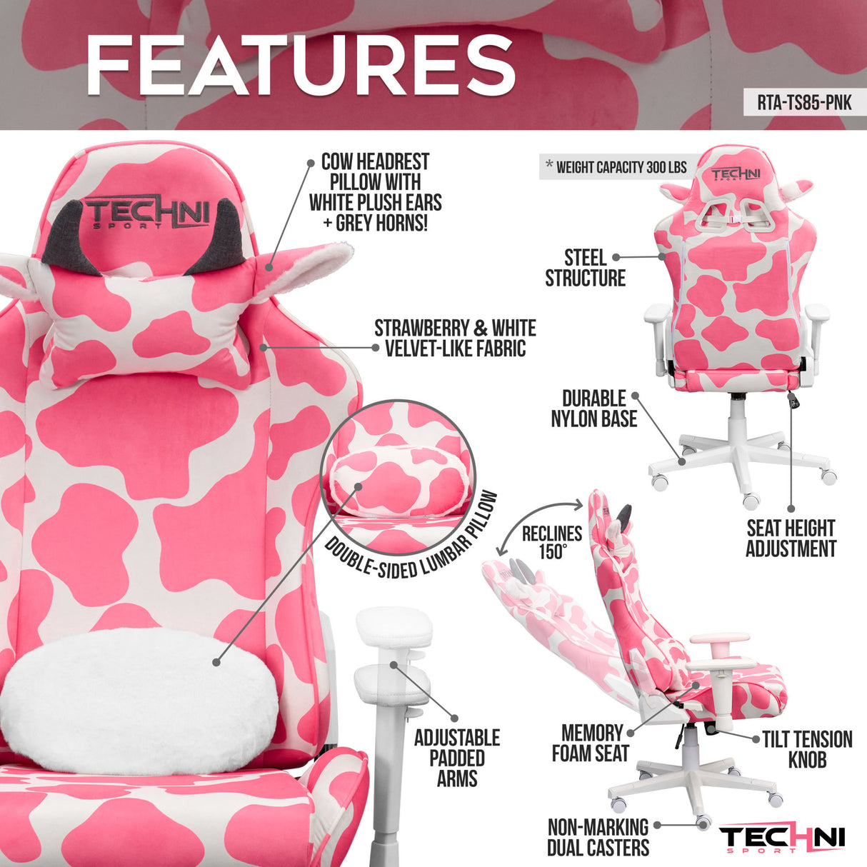 TS85 Pink COW Series Gaming Chair