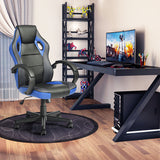 Gaming Office Chair with Fabric Adjustable Swivel; BLACK AND BLUE