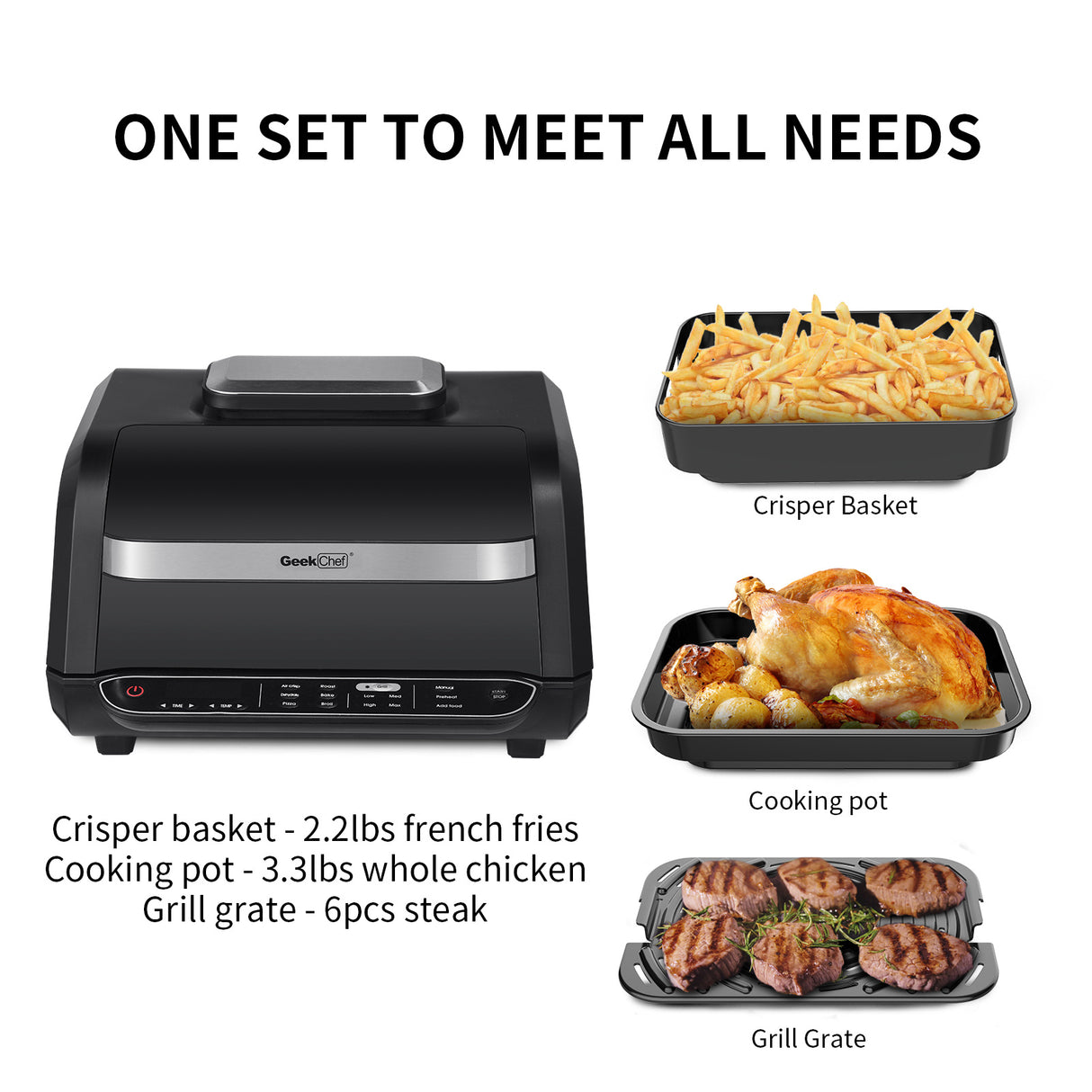 mart 7-in-1 Indoor Electric Grill Air Fryer Family Large Capacity with Air Crisp Dehydrate Roast Bake Broil Pizza and Cyclonic Grilling Technology Countertop Grill Stainless Steel