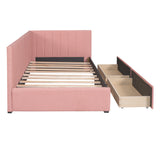 Upholstered Daybed with 2 Storage Drawers Twin Size Sofa Bed Frame No Box Spring Needed; Linen Fabric (Pink)