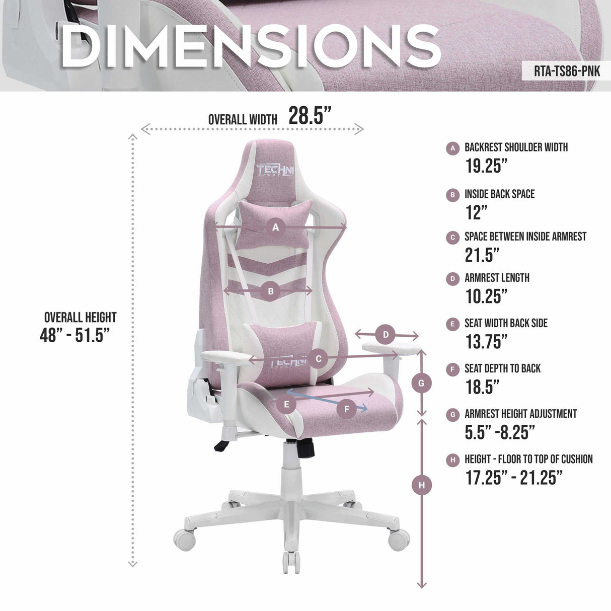 Techni Sport TS86 Ergonomic Pastel Gaming Chair; Pink