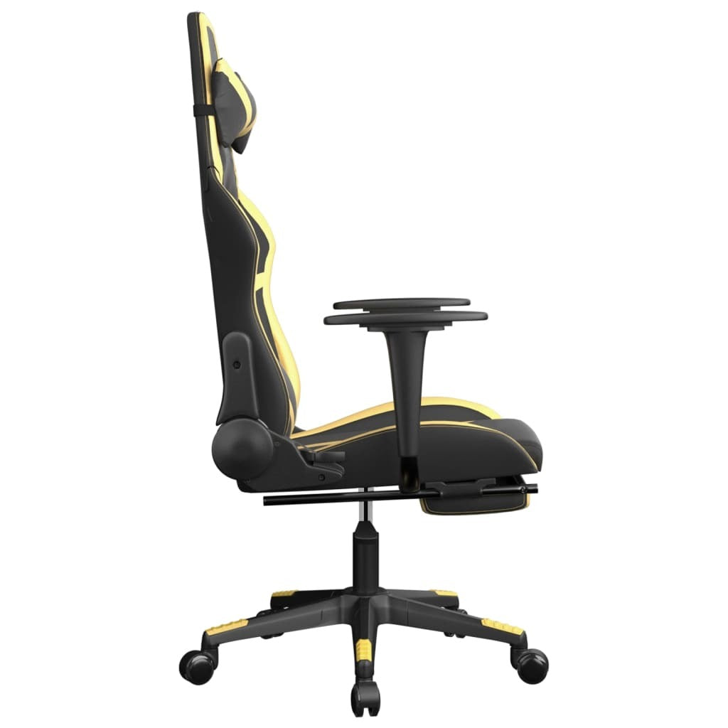 Massage Gaming Chair with Footrest Black&Gold Faux Leather