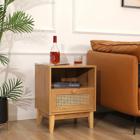 Nightstand with Natural Rattan