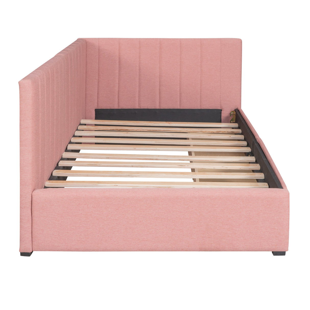 Upholstered Daybed with 2 Storage Drawers Twin Size Sofa Bed Frame No Box Spring Needed; Linen Fabric (Pink)