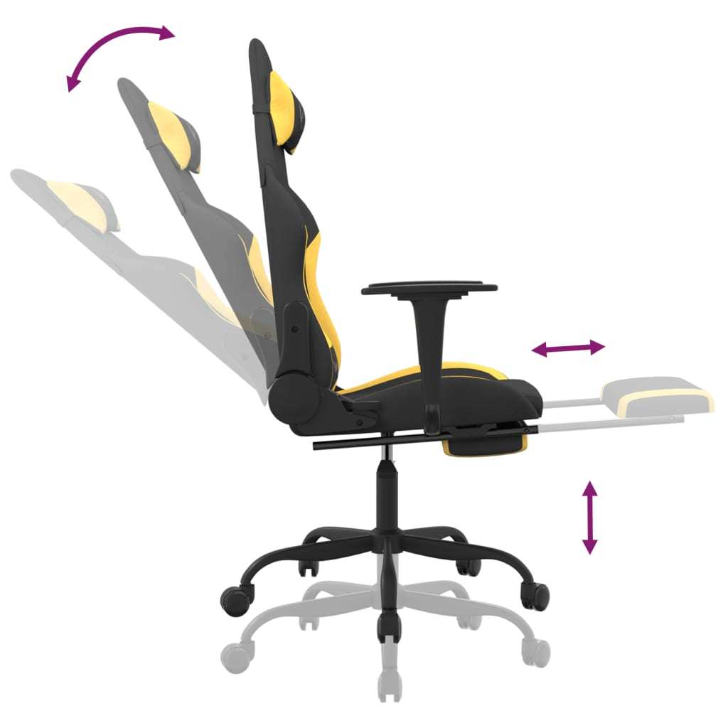 Massage Gaming Chair with Footrest Black and Yellow Fabric