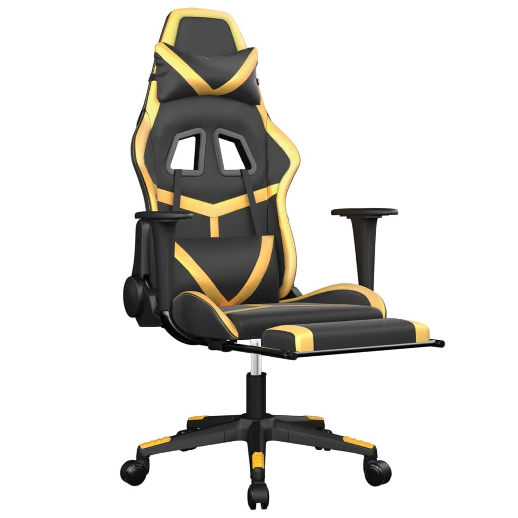 Massage Gaming Chair with Footrest Black&Gold Faux Leather