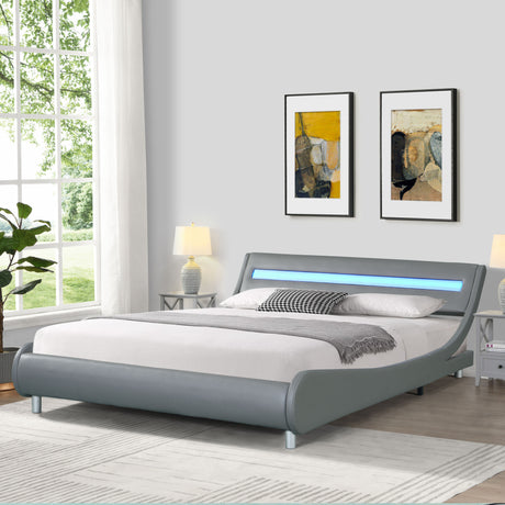 Faux Leather Upholstered Bed  with led lighting Curve Design