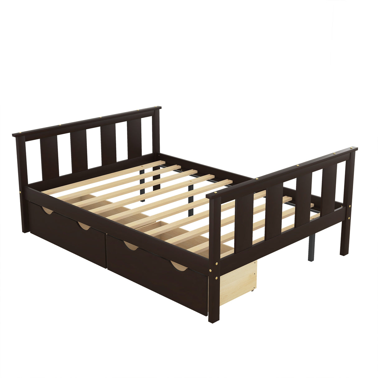 Full Size Platform Bed Wood Bed Frame with Storage Drawers; Espresso(Expect Arrival Date 3.7)