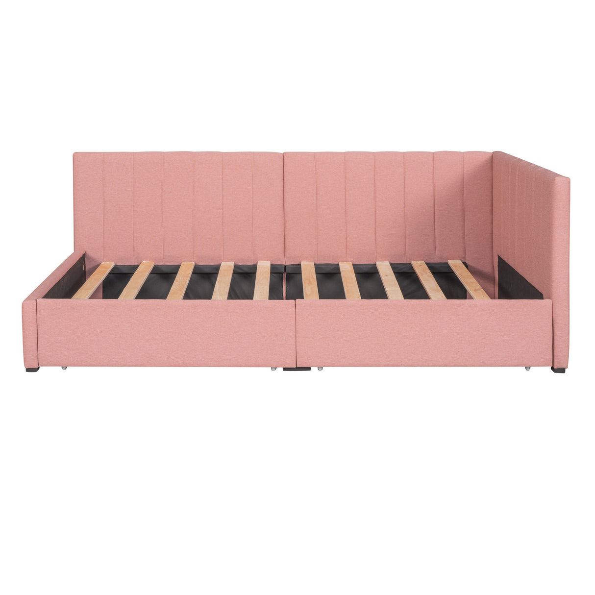 Upholstered Daybed with 2 Storage Drawers Twin Size Sofa Bed Frame No Box Spring Needed; Linen Fabric (Pink)