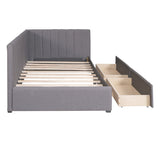 Upholstered Daybed with 2 Storage Drawers Twin Size Sofa Bed Frame No Box Spring Needed; Linen Fabric (Gray)