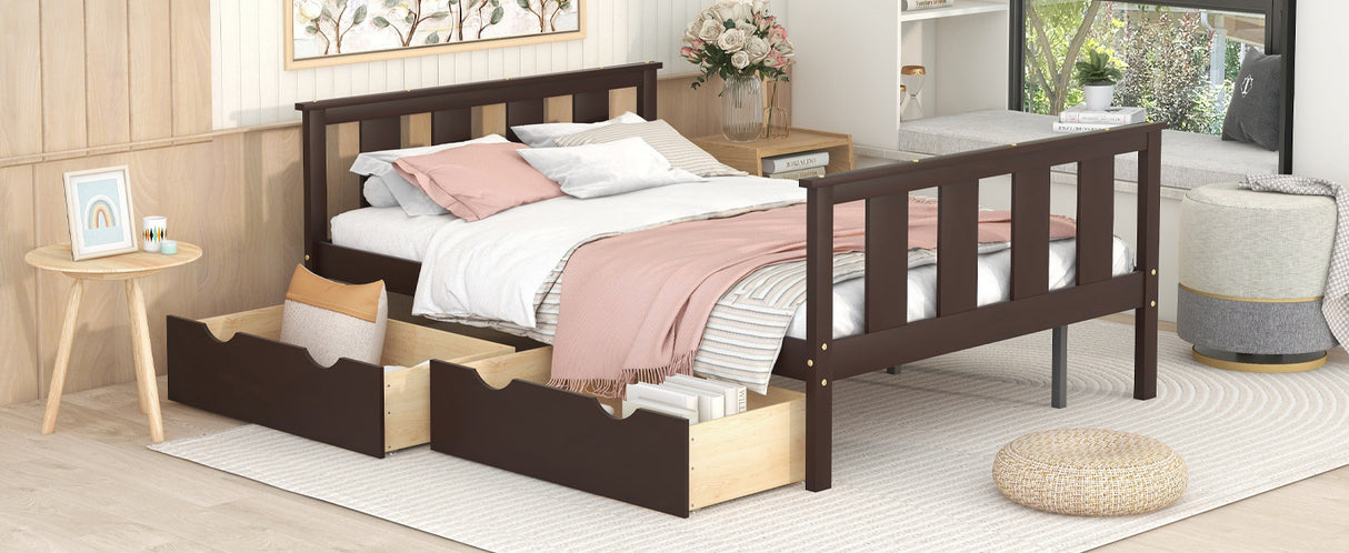 Full Size Platform Bed Wood Bed Frame with Storage Drawers; Espresso(Expect Arrival Date 3.7)