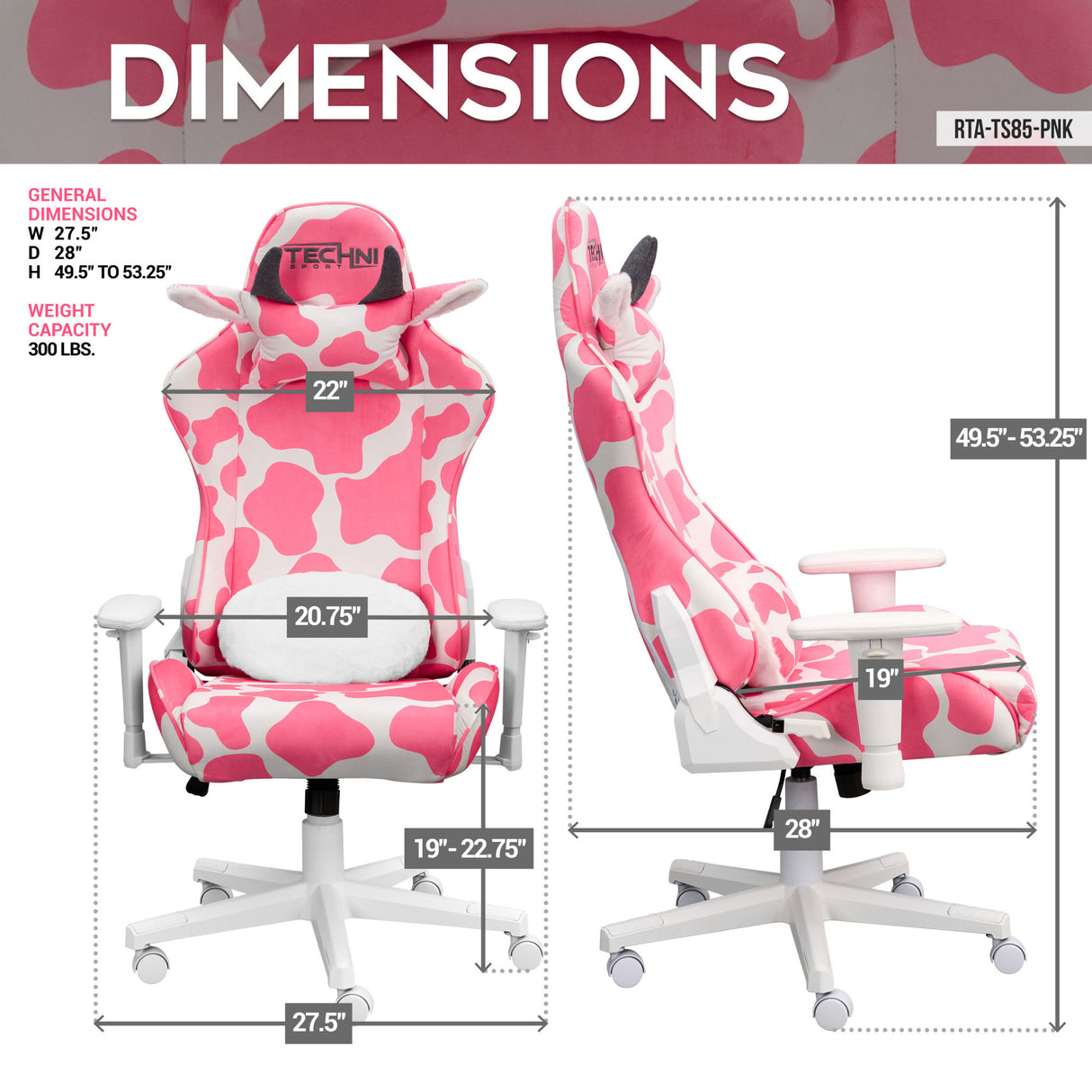 TS85 Pink COW Series Gaming Chair