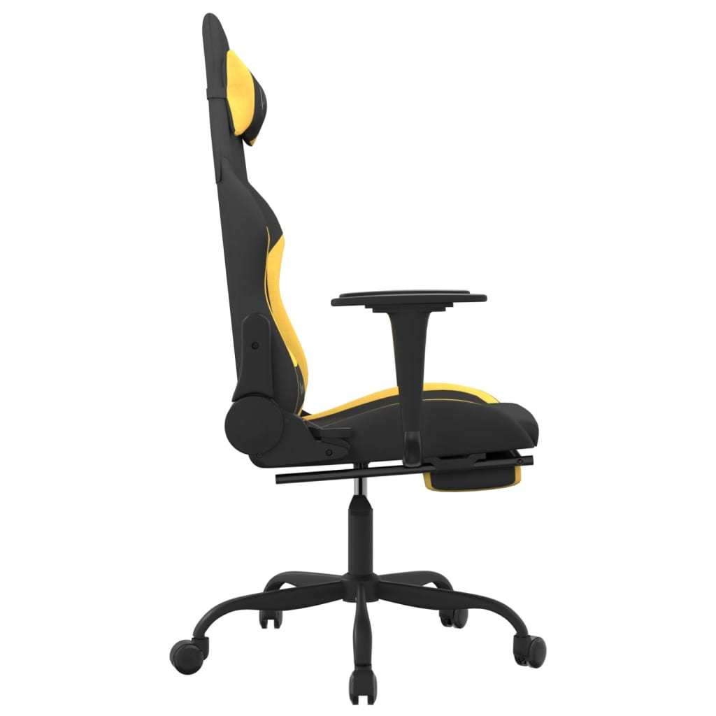 Massage Gaming Chair with Footrest Black and Yellow Fabric