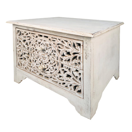 Floral Carved Wood Nightstand