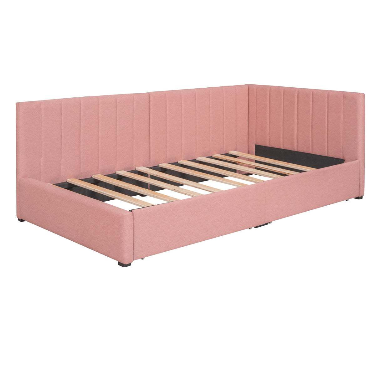 Upholstered Daybed with 2 Storage Drawers Twin Size Sofa Bed Frame No Box Spring Needed; Linen Fabric (Pink)