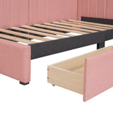 Upholstered Daybed with 2 Storage Drawers Twin Size Sofa Bed Frame No Box Spring Needed; Linen Fabric (Pink)