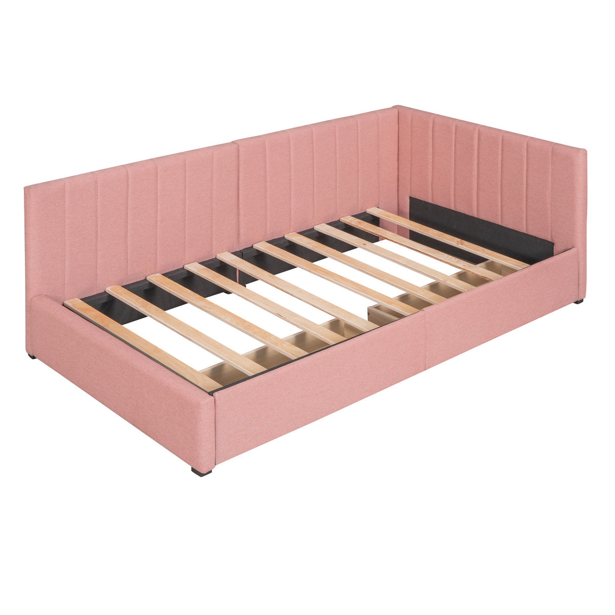 Upholstered Daybed with 2 Storage Drawers Twin Size Sofa Bed Frame No Box Spring Needed; Linen Fabric (Pink)