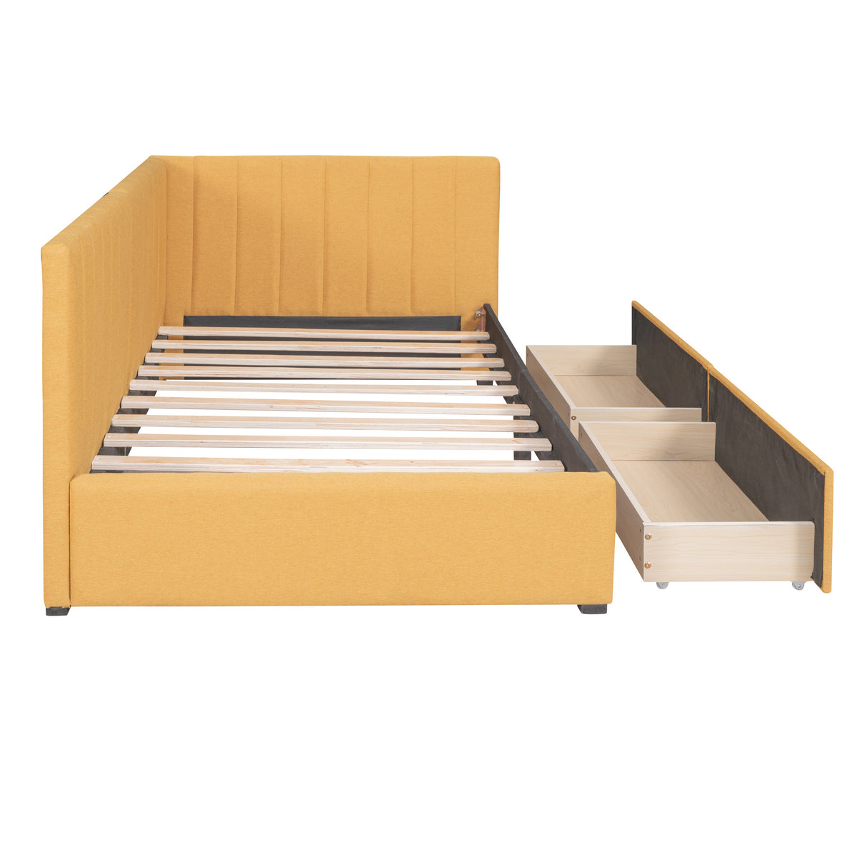 Upholstered Daybed with 2 Storage Drawers Twin Size Sofa Bed Frame No Box Spring Needed; Linen Fabric (Yellow)