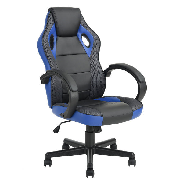 Gaming Office Chair with Fabric Adjustable Swivel; BLACK AND BLUE