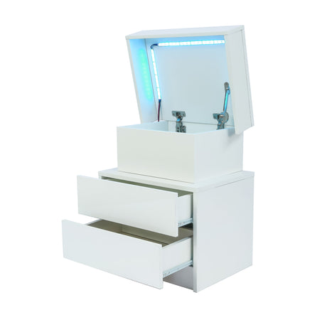 Modern White Nightstand with LED Light