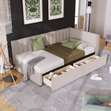 Upholstered Daybed with 2 Storage Drawers Twin Size Sofa Bed Frame No Box Spring Needed; Linen Fabric (Beige)