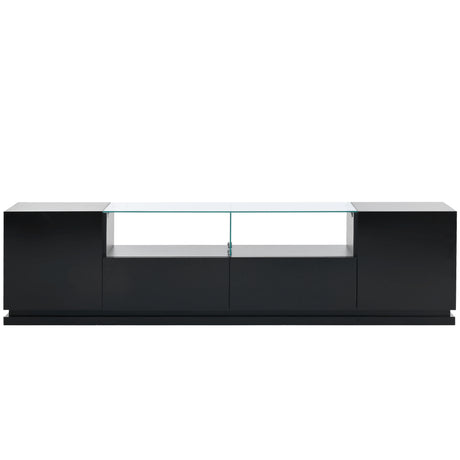 Modern High Gloss TV Stand with Tempered Glass, Storage and LED Lights