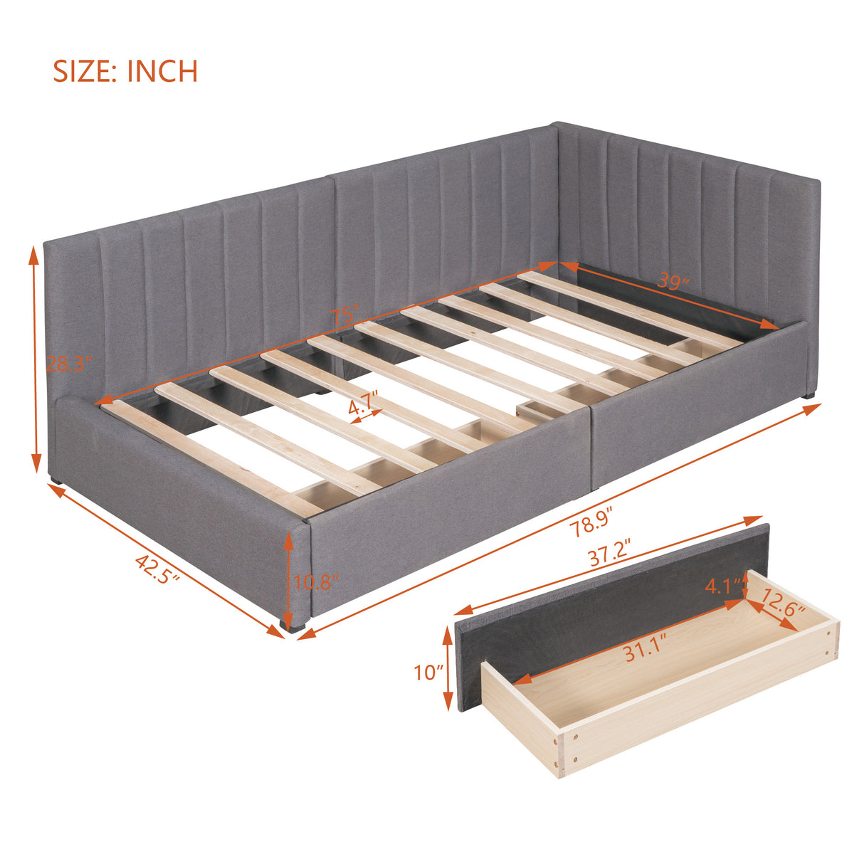 Upholstered Daybed with 2 Storage Drawers Twin Size Sofa Bed Frame No Box Spring Needed; Linen Fabric (Gray)