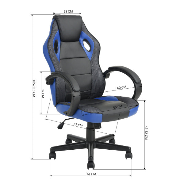 Gaming Office Chair with Fabric Adjustable Swivel; BLACK AND BLUE