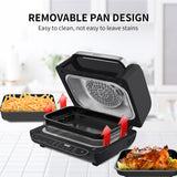 mart 7-in-1 Indoor Electric Grill Air Fryer Family Large Capacity with Air Crisp Dehydrate Roast Bake Broil Pizza and Cyclonic Grilling Technology Countertop Grill Stainless Steel