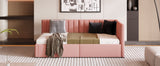 Upholstered Daybed with 2 Storage Drawers Twin Size Sofa Bed Frame No Box Spring Needed; Linen Fabric (Pink)