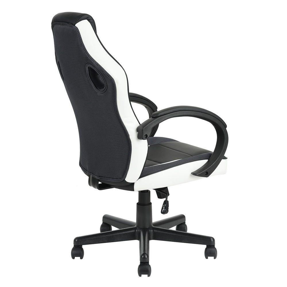 Gaming Office Chair with Fabric Adjustable Swivel; BLACK AND WHITE