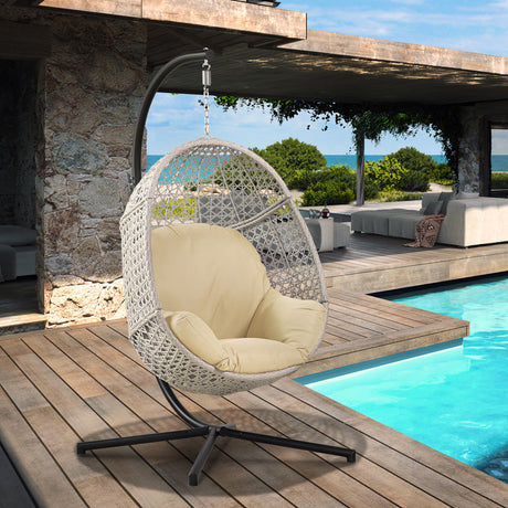 Large Hanging Egg Chair with Metal Stand and UV Resistant