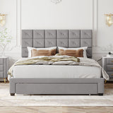 Upholstered Storage Bed with Two Wireless Chargers and Motion Activated Night Light; Queen Size Velvet Platform Bed with a Big Drawer; Gray