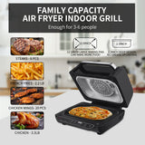 mart 7-in-1 Indoor Electric Grill Air Fryer Family Large Capacity with Air Crisp Dehydrate Roast Bake Broil Pizza and Cyclonic Grilling Technology Countertop Grill Stainless Steel