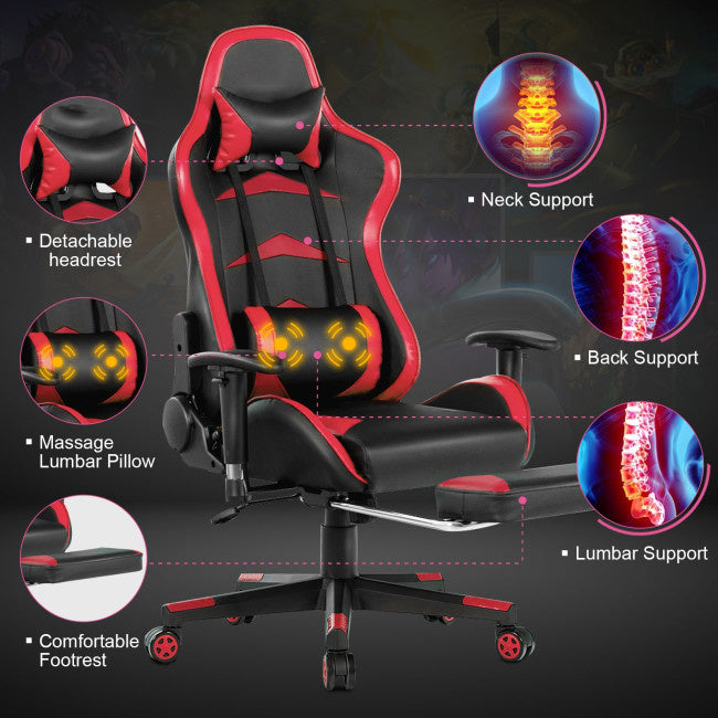 Massage Gaming Chair with Footrest