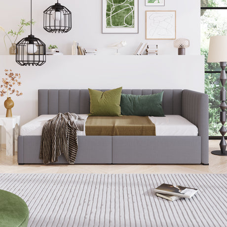 Upholstered Daybed with 2 Storage Drawers Twin Size Sofa Bed Frame No Box Spring Needed; Linen Fabric (Gray)