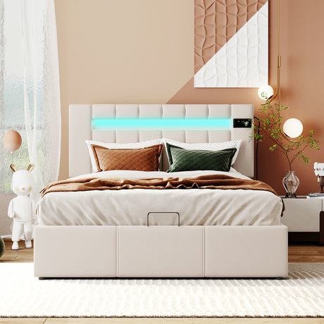 Full Size bed with LED light Bluetooth Player and USB