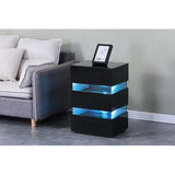 High Gloss LED Side Table, Modern Nightstands with 3 Drawer for Bedroom, Living Room, Black