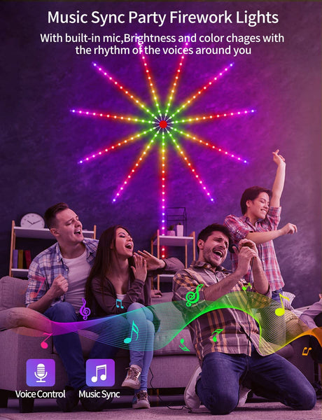 , RGB Dreamcolor LED Lights for Bedroom USB Firework LED Strip Lights App Control LED Room Lights with Remote Music Sync Sound Activated Led Lights for Christmas Indoor Party